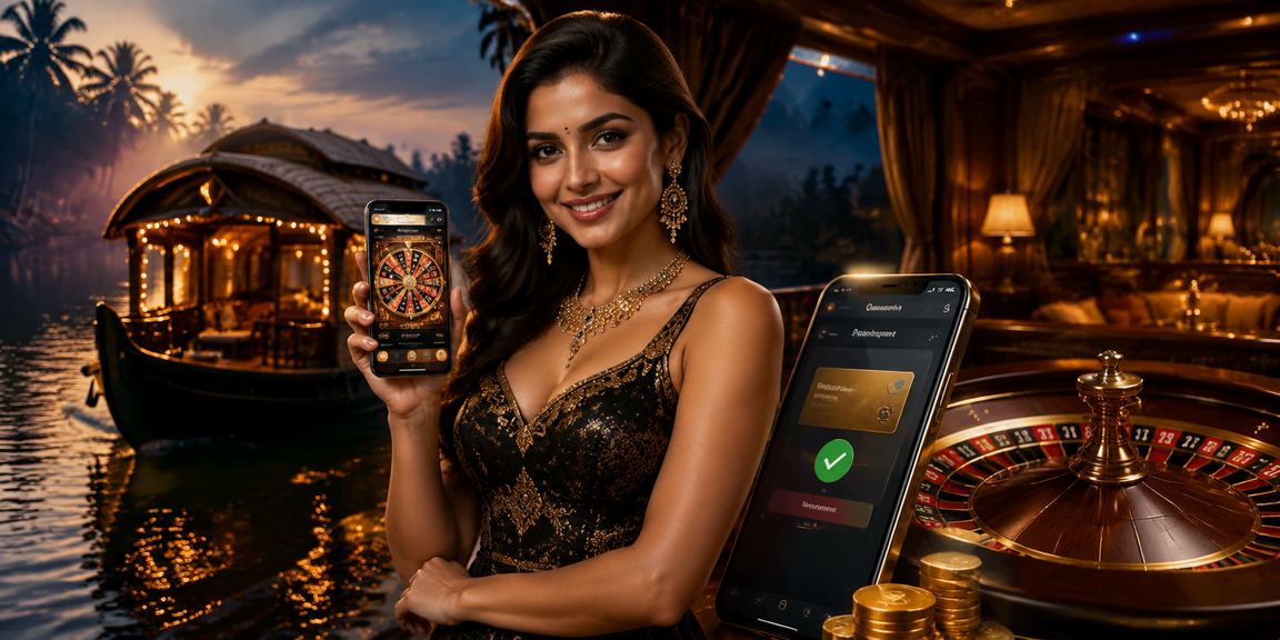 Roulette table and calm Kerala backwaters representing safety and trust in gambling